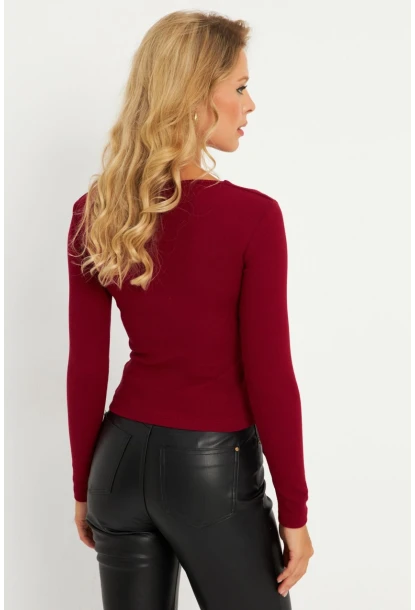 Kadın Bordo Aksesuarlı Kaşkorse Bluz RLO17