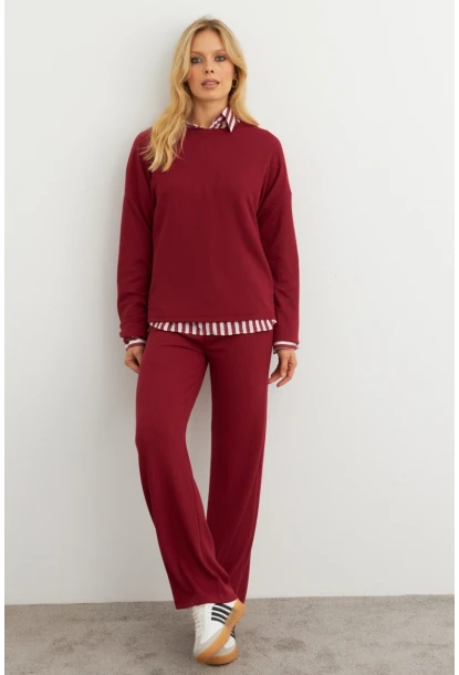 Kadın Bordo Alt Üst Pantolon Takım COL28