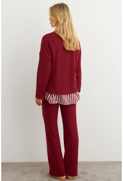 Kadın Bordo Alt Üst Pantolon Takım COL28
