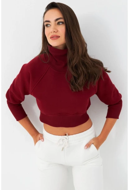 Kadın Bordo Balıkçı Crop Sweatshirt DY1469