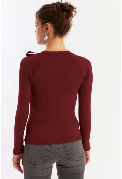 Kadın Bordo Boyun Bağlamalı Kaşkorse Bluz EY2930