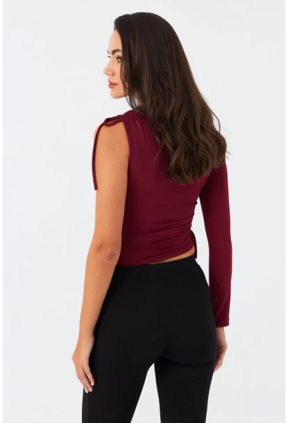 Kadın Bordo Büzülebilir Tek Kol Bluz CG390