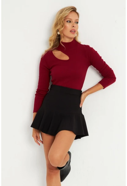 Kadın Bordo Çapraz Yaka Yarım Balıkçı Bluz B1404