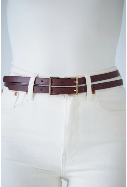 Kadın Bordo Çift Tokalı Çiftli Kemer BE723