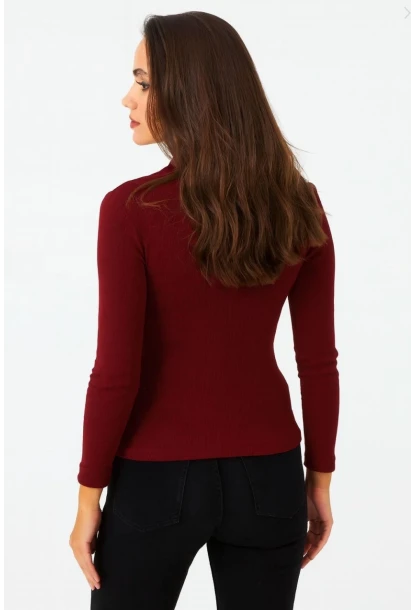 Kadın Bordo Çıtçıtlı Kaşkorse Bluz EY2983