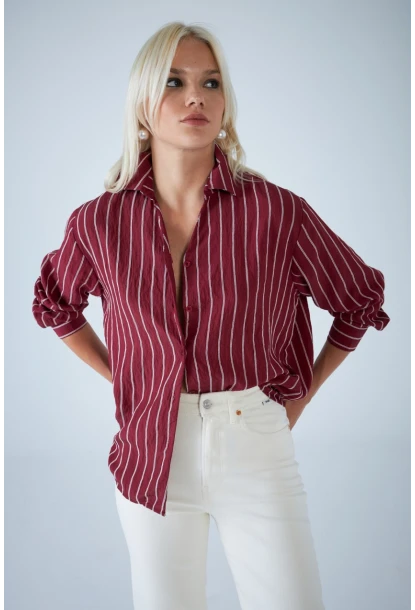 Kadın Bordo Çizgili Gömlek ELN602