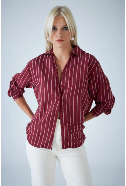 Kadın Bordo Çizgili Gömlek ELN602