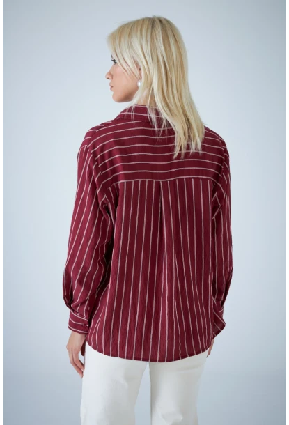 Kadın Bordo Çizgili Gömlek ELN602