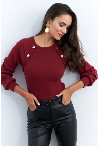 Kadın Bordo Düğme Aksesuarlı Kaşkorse Bluz EY2946