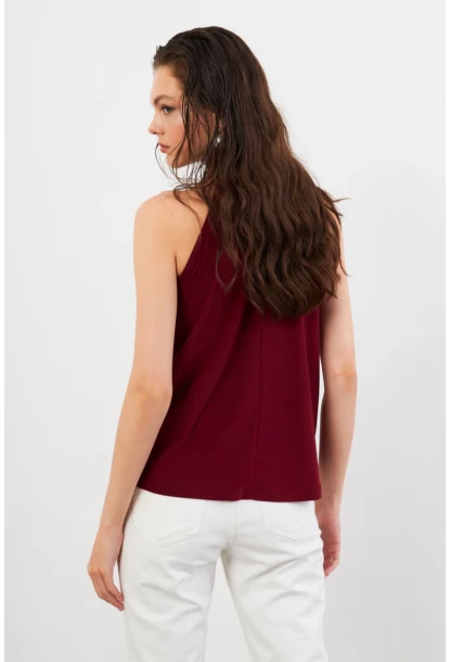 Kadın Bordo Halter Yaka Bluz LPP1273