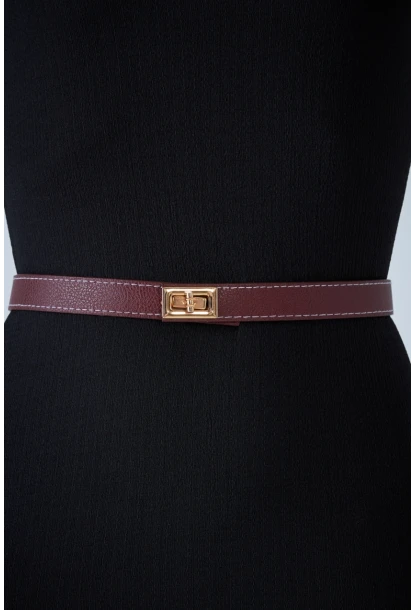 Kadın Bordo Kilit Tokalı Kemer VEA080