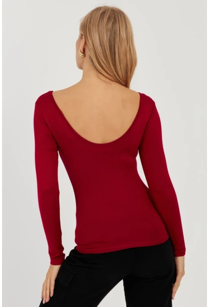 Kadın Bordo Ön Arka U Yaka Bluz LPP1265