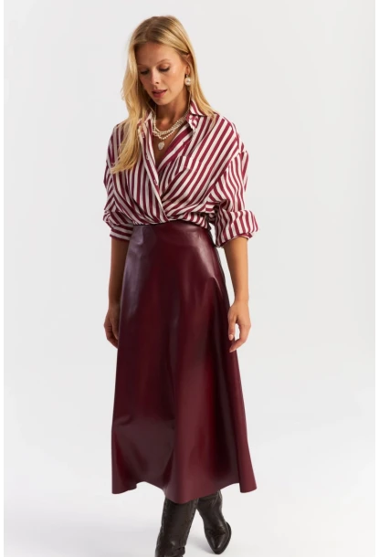 Kadın Bordo Suni Deri Çan Etek ELA113