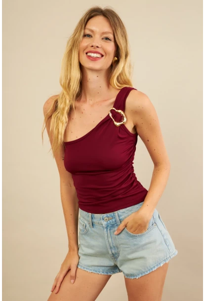 Kadın Bordo Tokalı Büzgülü Bluz AN6021