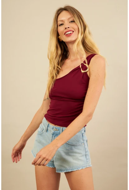 Kadın Bordo Tokalı Büzgülü Bluz AN6021