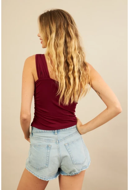 Kadın Bordo Tokalı Büzgülü Bluz AN6021