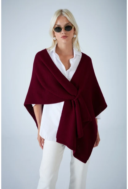 Kadın Bordo Triko Şal YV358