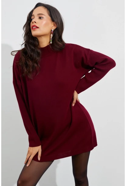 Kadın Bordo Triko Tunik YV110