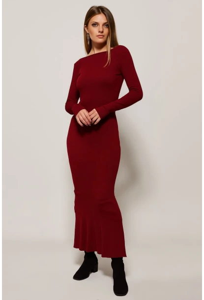Kadın Bordo U Yaka Maxi Elbise EY1129