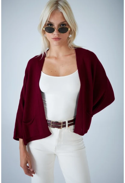 Kadın Bordo Yarasa Kol Hırka YV357