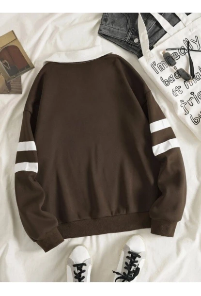 Kadın Brooklyn Retro Kolej Sweatshirt Kahverengi