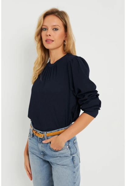 Kadın Bürümcük Bluz Lacivert AYD274