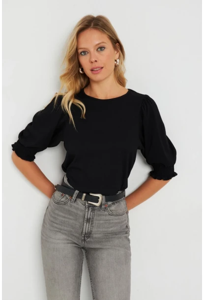Kadın Bürümcük Bluz Siyah AYD285