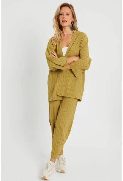Kadın Bürümcük Kimono Takım Haki Q983