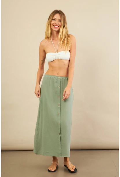 Kadın Çağla Cepli Müslin Midi Etek BTY103