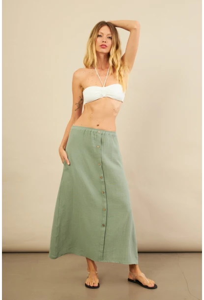 Kadın Çağla Cepli Müslin Midi Etek BTY103