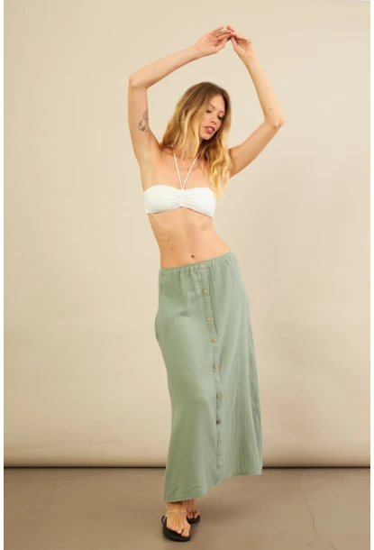 Kadın Çağla Cepli Müslin Midi Etek BTY103