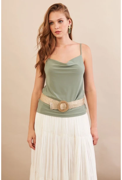 Kadın Çağla Melanj Degaje Yaka Bluz LPP1286-90