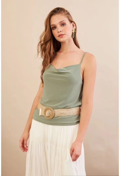 Kadın Çağla Melanj Degaje Yaka Bluz LPP1286-90