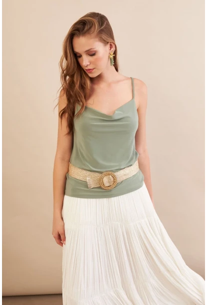 Kadın Çağla Melanj Degaje Yaka Bluz LPP1286-90