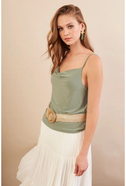 Kadın Çağla Melanj Degaje Yaka Bluz LPP1286-90