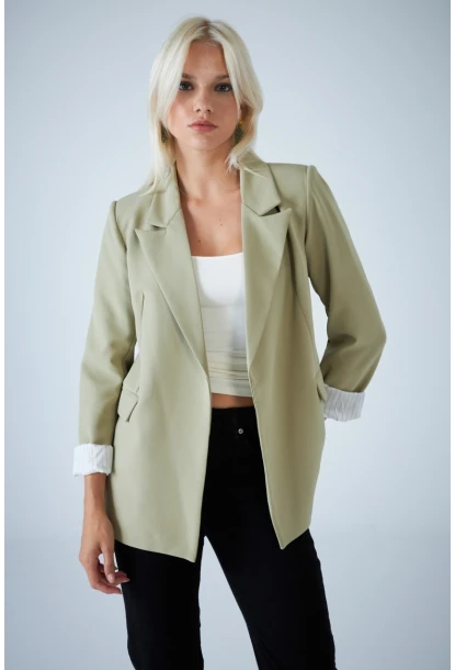 Kadın Çağla Yeşili Çizgi Astarlı Blazer Ceket BES3049