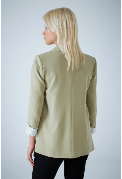 Kadın Çağla Yeşili Çizgi Astarlı Blazer Ceket BES3049