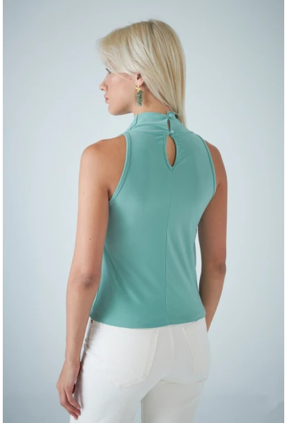 Kadın Çağla Yeşili Degaje Yaka Kolsuz Bluz COL1226-90