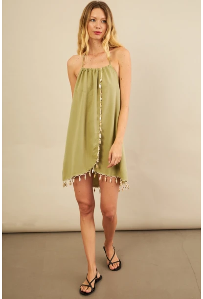 Kadın Çağla Yeşili Deniz Kabuğu Detaylı Play Elbisesi KED0051-90