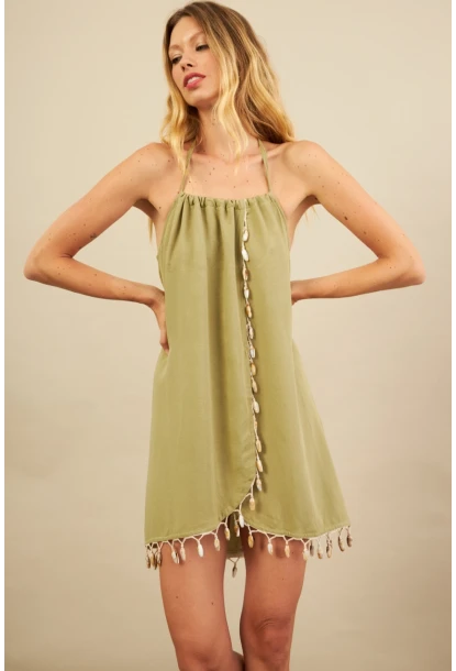 Kadın Çağla Yeşili Deniz Kabuğu Detaylı Play Elbisesi KED0051-90