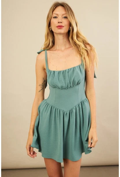 Kadın Çağla Yeşili Sırtı Gipeli Mini Elbise YEL221688