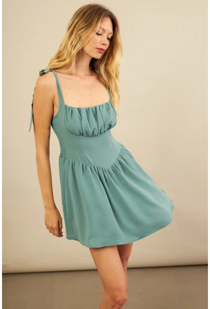 Kadın Çağla Yeşili Sırtı Gipeli Mini Elbise YEL221688