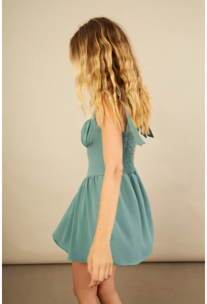 Kadın Çağla Yeşili Sırtı Gipeli Mini Elbise YEL221688