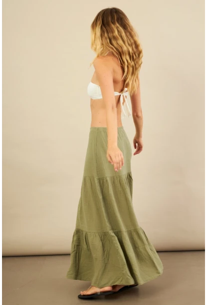 Kadın Çağla Yeşili Yırtmaçlı Müslin Etek ÖM7016
