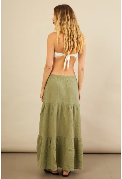 Kadın Çağla Yeşili Yırtmaçlı Müslin Etek ÖM7016