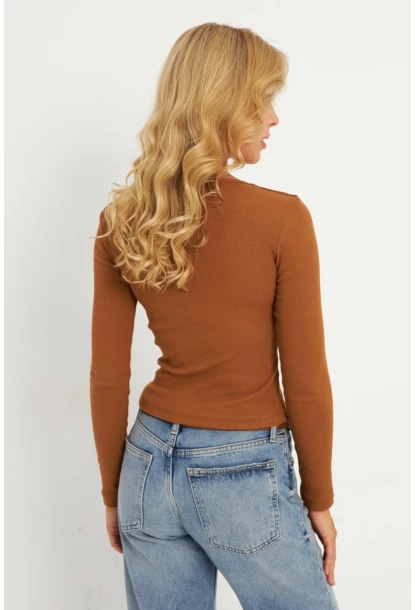 Kadın Camel Aksesuarlı Kaşkorse Bluz RLO17