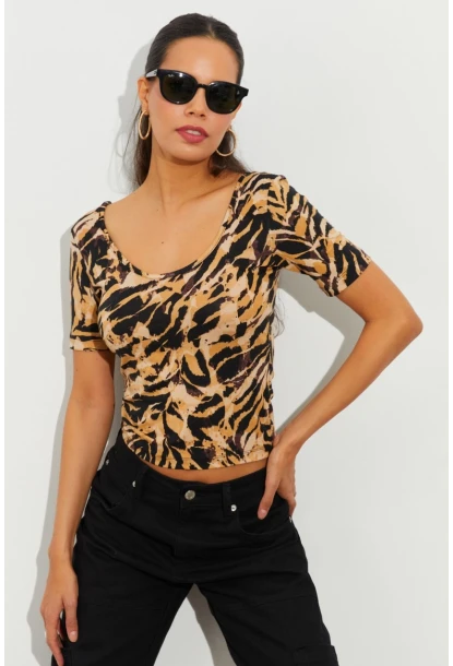 Kadın Camel Desenli Bluz LPP1224