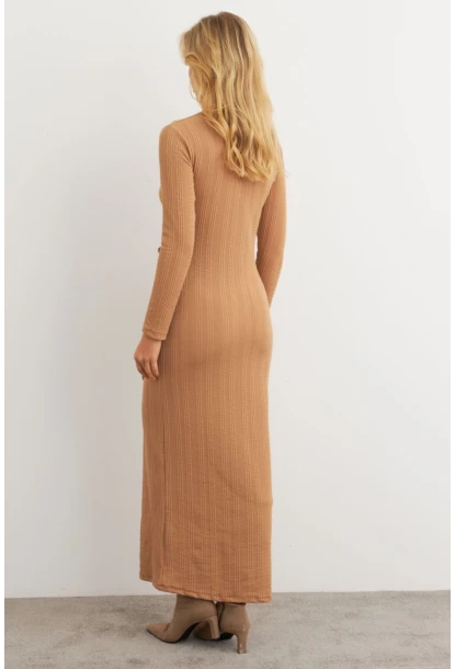 Kadın Camel Kruvaze Maxi Elbise MTF31