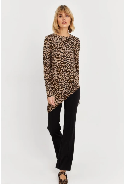 Kadın Camel-Siyah Asimetrik Leopar Tunik MLPP1186-1