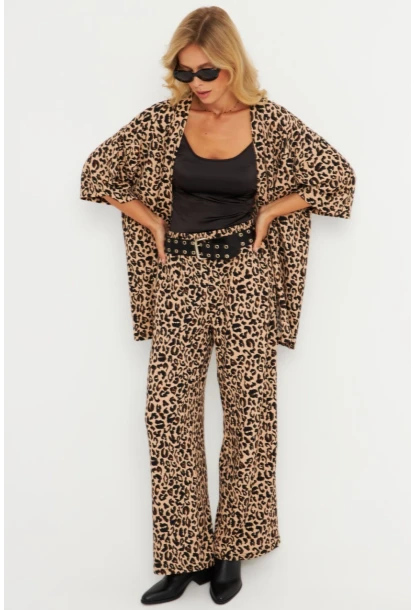 Kadın Camel-Siyah  Desenli Bürümcük Alt Üst Takım LON3004